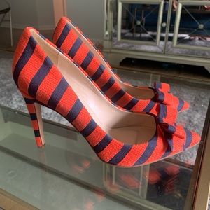 J. Crew Striped Bow Pumps, Orange/Navy
